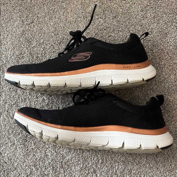 Skechers Black Mesh Sneakers with Rose Gold Trim Women 7.5 - Picture 3 of 4